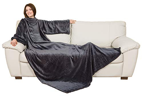 Kanguru la coperta con le maniche Fleecedecke mit Ärmeln Bedruckte, Polyester, Dunkelgrau, 170x130x1 cm