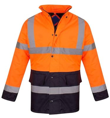 shelikes Hi Vis Viz Jackets High Visibility Parka Workwear Security Safety Fluorescent Hooded Padded Waterproof Work Wear Jacket Coat