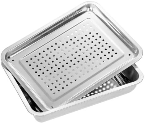 BESTonZON Vassoio di Scolo in Acciaio Inossidabile per Alimenti Vassoio Rettangolare in Acciaio Robusto Scolapiatti Multifunzionale per Cucina