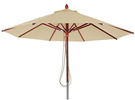 Mendler Gastronomie Holz-Sonnenschirm HWC-C57, Gartenschirm, Polyester/Holz 16kg, rund Ø4m Seilzug stoßsicher - creme