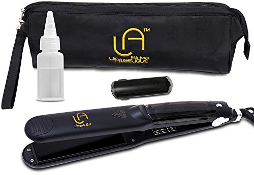 Le Angelique Professional Steam Hair Straightener - 2-in-1 Flat Iron Steamer - Silk Press Results - Works on Thick Coarse Hair | Home & Salon Use | Ceramic Tourmaline Plates - Steam and Temp Control