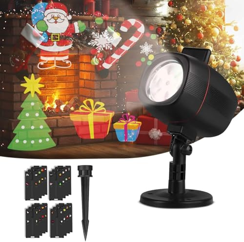 OUSFOT Proyector Navidad Exterior con 16 Diapositivas de Patrón para Fiesta, Ángulo ajustable de 120° con control Remoto, Decoración Navidad, Halloween, Festivos