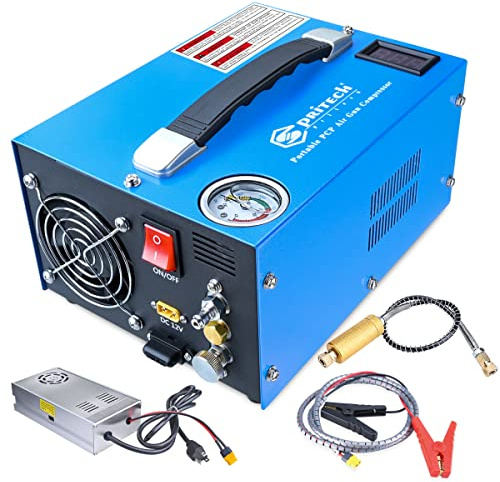 Spritech PCP Air Compressor, Portable 4500Psi/30Mpa, Water/Oil-Free, PCP Rifle/Pistol and Paintball Tank Air Pump, Powered by 12V Car DC or Home 110V AC with Power Converter and Oil-Moisture Filter