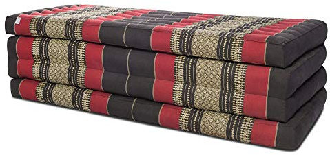 Thai Matte Liege Klappmatratze mit Blütenmuster 200cm x 105cm vierlagig für Thaimassage Yoga oder als Entspannungsmatte Schlaf-Matte - gefüllt mit Kapok