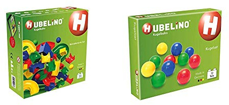 Hubelino 420473 55-teiliges Bahnelemente Set Kugelbahn & 420336 - Kugelbahn - Kugelset - ab 4 Jahre - 12 Teile