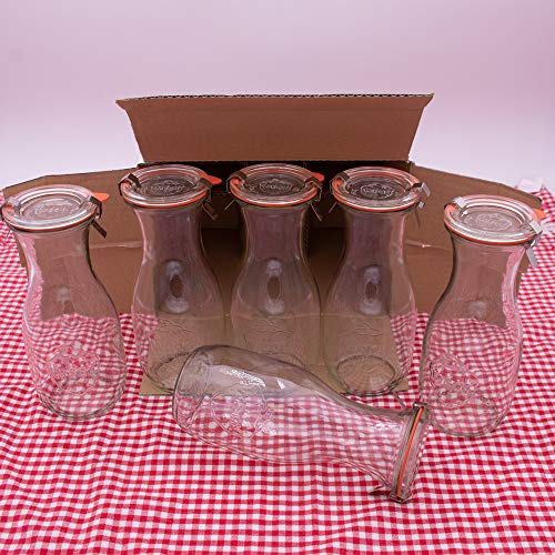 WECK 8er-Pack 500ml Saftflasche Set - 1/2L Glasflaschen - Ideal für Saft, Likör, Dressings & Saucen, Flaschen mit Deckel und Dichtung - Perfekt für Hausgemachtes, Öl, Essig & Mehr - Spülmaschinenfest