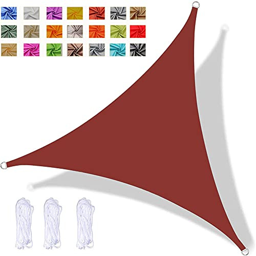 Vela parasole triangolare 5x5x5m impermeabile in poliestere PES con protezione UV al 98% per esterni giardino patio cortile feste con corde incluse, rosso ruggine