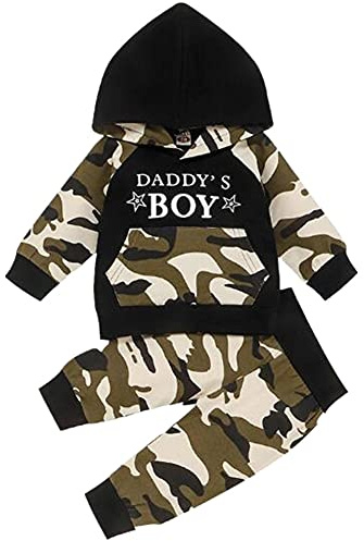 Juflam Bébé garçon camouflage ensemble manches longues papa garçon camouflage Hoodie Top + poches + pantalon long (18-24 mois)