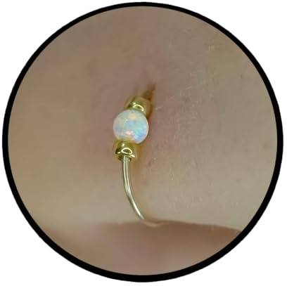 ALOME PIERCINGS Fake Nasenring - Kein Piercing benötigt - Dünn 24g 7mm Ring 2mm WeißOpal - Gold gefüllt Fake Nasenring Piercing (Weiß)