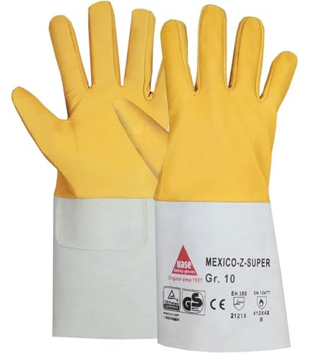 Hase Schweißerhandschuh Mexico-Z-Super, aus hydrophobiertem Ziegennappaleder, Stulpen aus Rindspaltleder, mit sehr hohem Tragekomfrot und Kevlar®-Nähten (10, 7)