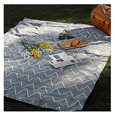 Wasserdichte Picknickdecke Baumwolle Sandfest Stranddecke Zickzack Picknickmatte Tragbar Feuchtigkeitsdichte Matte Waschmaschinenfest Teppich Pro Garten Camping Garten 150X150Cm 150X200Cm (Blau)