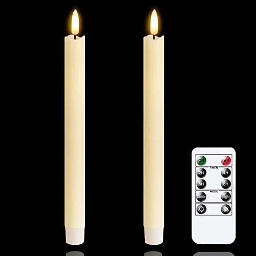 Mavandes Velas LED sin llama con temporizador a distancia, velas de marfil parpadeantes para ventana que funcionan con pilas, paquete de 2 velas de cera auténtica sin llama (2 x 25CM)