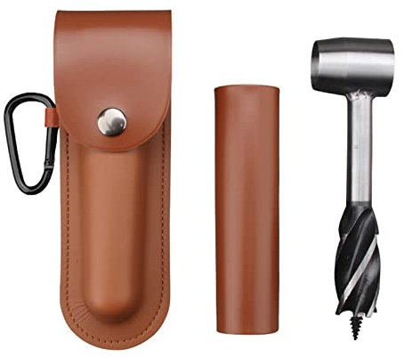 ZMKY Survival Settlers Tool Manueller Schlangenschlüssel Scotch Eye Holz Schlangenbohrer Langlebiges Stahl Leder Holster Set HandAuger Outdoor Holz Peg und Loch Maker