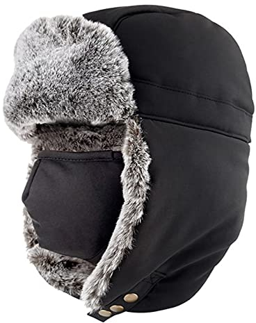 DEPAJA Russische Mütze Winter Uschanka Bombermütze Männer Und Frauen Plüschverdickung Warmer Gehörschutz Trapper Arbeit Wandern Reiten Skimütze,Schwarz,58-61Cm
