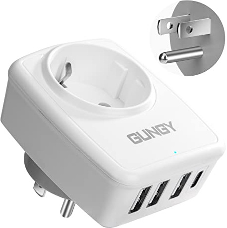 GUNGY Reiseadapter USA Adapter Amerika Deutschland Stecker Reisestecker EU auf US Steckdosenadapter mit 3 USB und 1 Typ-C für USA Kanada Mexiko Thailand TypB