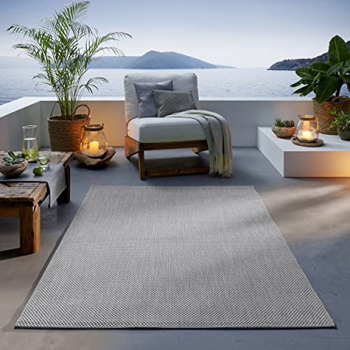 TacaHome Outdoor Teppich I UV-Stabil Für Drinnen und Draußen I Terrasse Balkon Garten Wohnzimmer Badezimmer Küche Flur Läufer | 240 x 340 cm Grau
