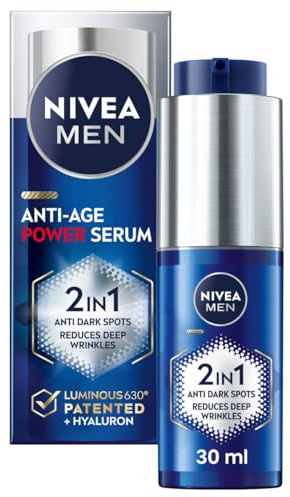 NIVEA MEN Anti-Age 2in1 Power Serum (30ml), Hydrating Serum with Thiamidol and Hyaluronic Acid, Reduces Deep Wrinkles and Dark Spots for Younger-Looking Skin