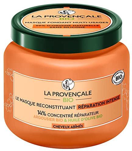 La Provençale – Wiederherstellende Intensiv-Reparaturmaske – vielseitig einsetzbar – 14% reparierendes Konzentrat – Bio-Sanddorn & Bio-Olivenöl AOP Provence – für beschädigtes Haar – 330 ml