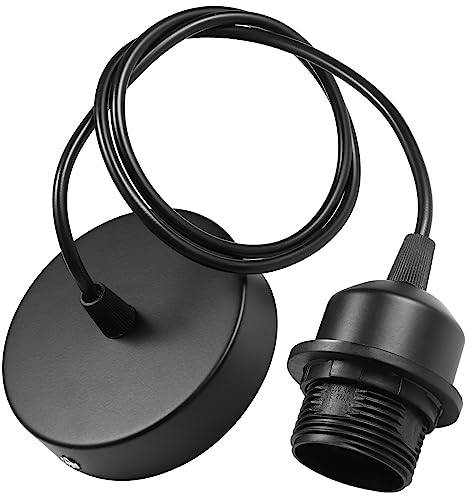 Tsling Lampenaufhängung Schwarze E27 Socket mit Schraubring,Lampenfassen mit 100CM Kabel Höhenverstellbarem,Pendelleuchte Fassung mit Befestigungsring,Ideal für Wohnzimmer Esszimmer Schlafzimme