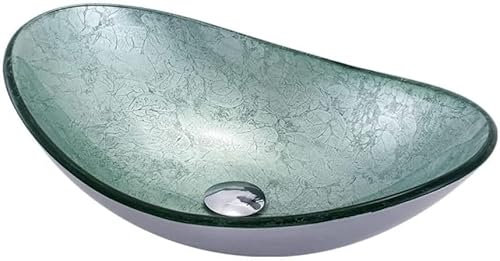 SXLSZ Handwaschbecken Gehärtetes Glas WC Aufsatzwaschbecken Waschtisch Set Oval Grün Aufsatz-Waschschale Waschtisch mit Pop-up-Abfluss, Ohne Wasserhahn