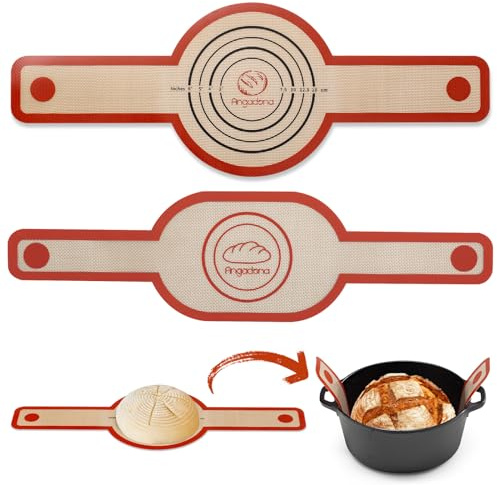 Silicone Bread Sling Oval and Round - Non-Stick & Easy Clean Reusable Oval Silicone Baking Mat for dutch oven. With Long Handles Sourdough Bread Baking mat tools supplier Liner,2 Brown Set