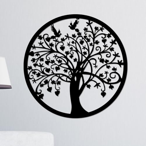 Metall Baum des Lebens hängende Wandkunst Dekoration 30 cm durchbrochene Skulptur Ornament Outdoor Baum Leben Silhouette Runde Plakette Dekor für Wohnzimmer, Flur, Zaun, Garten