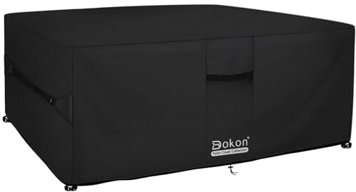 Dokon Gartenmöbel Abdeckung Wasserdicht Abdeckplane für Gartentisch Lounge | Robustes Oxford, Winddichte Gurte & Kordelzug, Verdeckte Lüftung, UV-Schutz, Winterfest Schutzhülle, 220x220x90cm, Schwarz