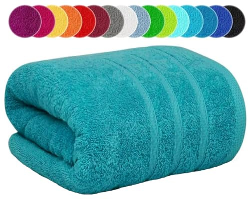 Teli da bagno jumbo extra large 100x200cm di grandi dimensioni XXL super morbidi asciugamani da bagno 100% cotone egiziano telo da spiaggia avvolgi-corpo 600-GSM (verde acqua, 1)
