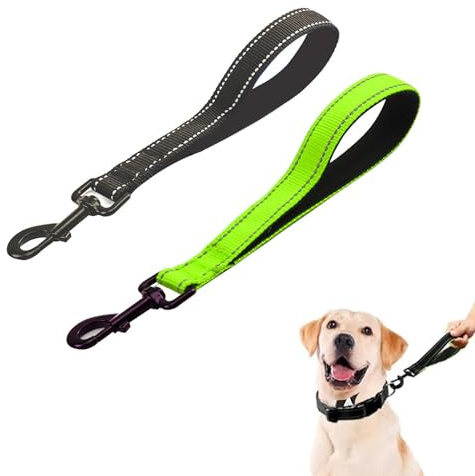 MEISO 2 Stück Hundeleine, 30cm Kurzführer Hund, Hundeleine aus Nylon mit Gepolstertem Griff, Taktische Kurze Hundeleine, Kurze Leine, für Mittelgroße Hunde Große Hunde (Schwarz + Schwarz Grün)