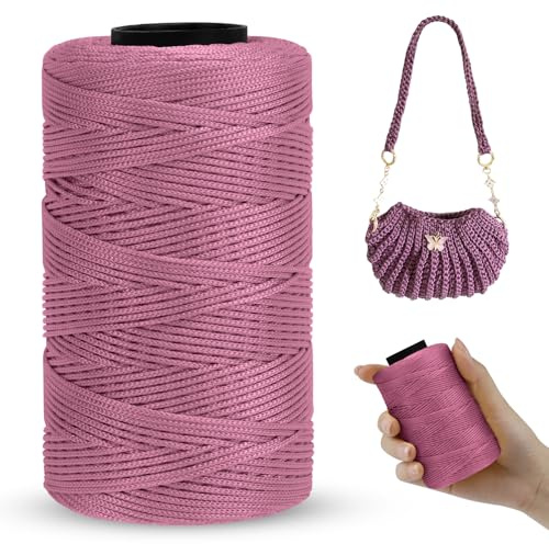 LEREATI Kordel für Handtaschen, flache Häkelnadeln, Makramee, 1 mm x 230 m, buntes Seil für Häkeltaschen, Wandteppiche, Traumfänger, DIY (Sandbohnen)