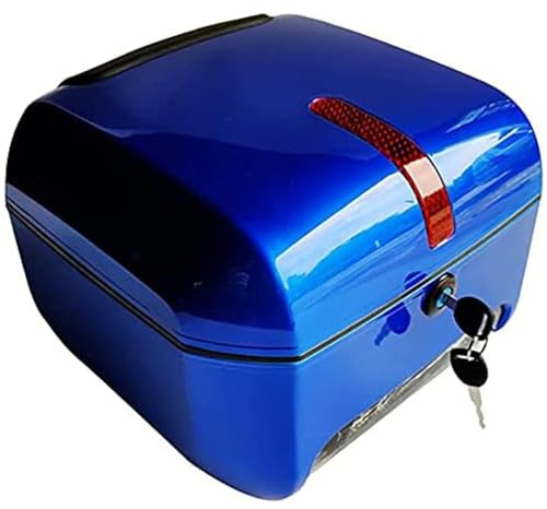 Hgjgwqh Universal Motorcycle Top Box, Motorcycle Top Case Tail Trunk Luggage Case, 28L Hard Case Waterproof Scooter Storage Plastic Case with Mounting Hardware, Can Store Helmet,Sapphire Blue