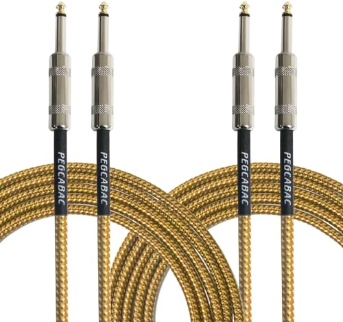 pegcabac 1/4 Inch TS Instrument Cable 10ft 2-Pack,Straight 6.35mm Male Jack Stereo Tip Gold Plated Audio Interconnect Cord for Electric Guitar,Bass,Keyboard,Mixer,Amplifier,Amp,Speaker,Equalizer