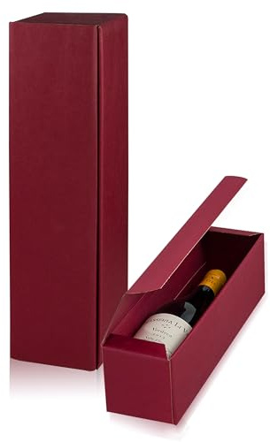 10x Flaschen Geschenkkarton Wein - Rot - für 1 Flasche - Verpackung in hochwertiger Leinenoptik