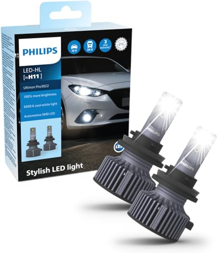 Philips Ultinon Pro3022 LED ampoule de phare automobile (H11), +100%, lumière blanche et froide à 6.000K, set de 2