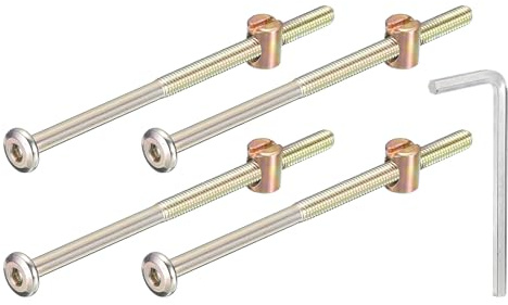 QUARKZMAN 4 Stück Sechskantschrauben Bolzen mit Fassmuttern, M6 x 110mm Möbelschrauben Sechskantmöbelbettbolzen mit Schraubenschlüssel für Stühle und Kinderbetten, bronzefarben