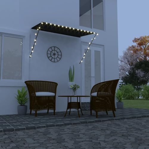 Homgoday Einziehbares Sonnensegel mit LED, 250 x 150 cm, Anthrazit, Möbel, Outdoor-Zelt für Privatsphäre, Markise für Garten, Balkon, Sonnensegel für den Außenbereich, Seitenmarkise für Terrasse im
