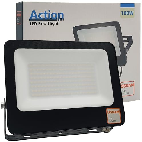 IWIIK Foco Exterior LED 100W Negro Slim, 11000Lm, Reflector IP65, Proyector Led Ultrafino, Floodlight Lighting, Focos para jardín, terraza, garaje y patio, Luz Fría 5700K (100, Vatios)