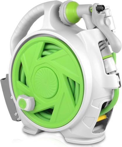 wisdom line Garten Retractable Hose Reel, Tragbare Schlauchtrommel mit 7 Düsentypen, für Gartenbewässerung, Autowäsche, Haustiere (Grün)