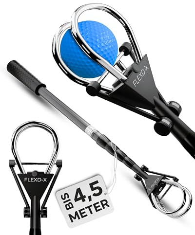 FLEXD-X Hochwertige Golfball Angel - Bis 4,57 Meter Golf Ball Retriever - Stufenfrei verstellbare Ballangel Golf - Stabile Golf Angel Teleskop Golfballangel für Wasser, Büsche, Wiesen