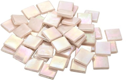 QUARKZMAN Piastrelle Mosaico, Micro Vetro Piccolo Mini Tessere Mosaico Fai Da Te Hobby Cristallo Fatti Mano Pietra Creatività Materiali Artigianali Pietra (Colore Crema Chiaro, 50pz)