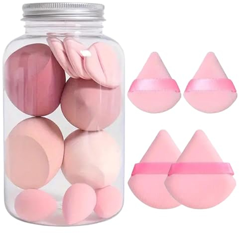 14 Stück Make Up Schwamme | Make Up Puderquaste | Weicher Schwamm | Make Up Schwamm Set Mit 7 Puderquasten Und 7 Schwämmen | Nass Und Trocken | Für Foundation Pulver Creme Flüssigkeit