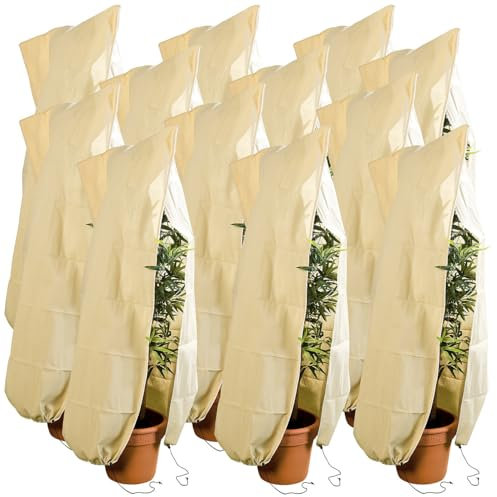 Royal Gardineer Pflanzen Vliessack: 12er-Set XL-Pflanzenabdeckungen als Winterschutz, 175 x 120 cm, 80g/m² (Winterschutzvlies-Hüllen, Winterflies-Sack)
