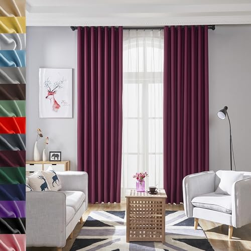 GAIFNAG Total Blackout Curtains 150 x 180 cm Thermal Insulated Solid Eyelet Curtains, Facile da Installare String Door Curtains Fly Screen Curtain for Bedroom, Kitchen, Nursery, Red Wine