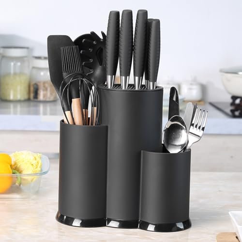 AidSci Universal 3-in-1 Round Kitchen Knife Block, Black