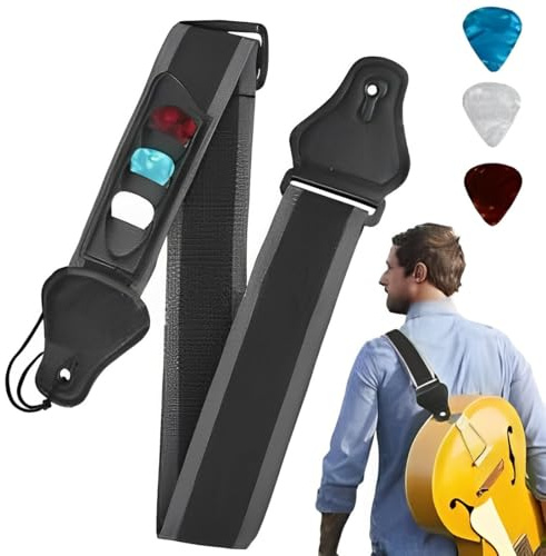 RAXLUPO Gitarrengurt Geflochtene Verstellbare Gurtschlösser Baumwolle Verstellbarer Gitarre Schultergurt Gitarrenband Guitar Strap für Bass Elektro und Akustikgitarren mit 3 Gitarrenplektren