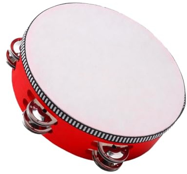 GXGM pandereta, pandereta de mano, pandereta de madera, 8 pulgadas de madera de una sola fila pandereta de mano, para fiestas de baile, juegos, iglesia, parque infantil, acompañamiento de canto (Rojo)
