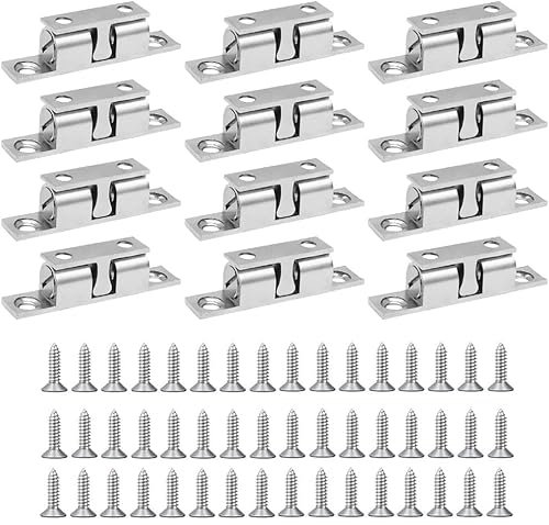 Lanpeeking 12 Stück Verstellbare Kugelschnäpper 50 mm, Doppelkugelschnäpper Schrankschnäpper mit 48 Schrauben, Robuste Möbelschnäpper für Küche, Kleiderschränke, Badezimmer (Silber)