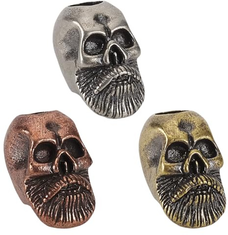 FINGERINSPIRE 3 Stück Messer Lanyard Perlen 3 Farben Totenkopf Perlen 22x11x14mm Messing Schnurperlen Retro Totenkopf Perlen Charms Bartperlen Für Männer Handgegossener Kupfer Charm Für DIY
