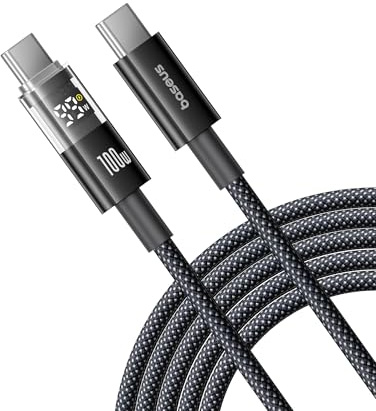 Baseus Cavo USB C con Display Digitale, Cavo di Ricarica Rapida da Tipo C a C da 100 W con 480 Mbps, Cavo intrecciato, Compatibile con iPhone17/17Pro/17Pro Max/16, Samsung S25U, MacBook, Surface, 2 m