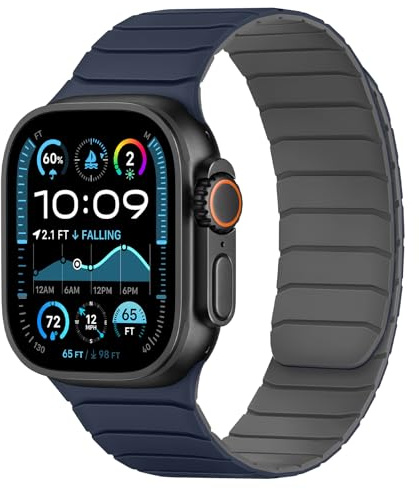 Tasikar Correas Magnéticas Compatible con Apple Watch 49mm 46mm 45mm 44mm 42mm Silicona Suave Correa de Repuesto Tipo Bucle para iWatch Ultra 3 2 1 SE Series 11 10 9 8 7 6 5 4 3, Azul oscuro-Gris